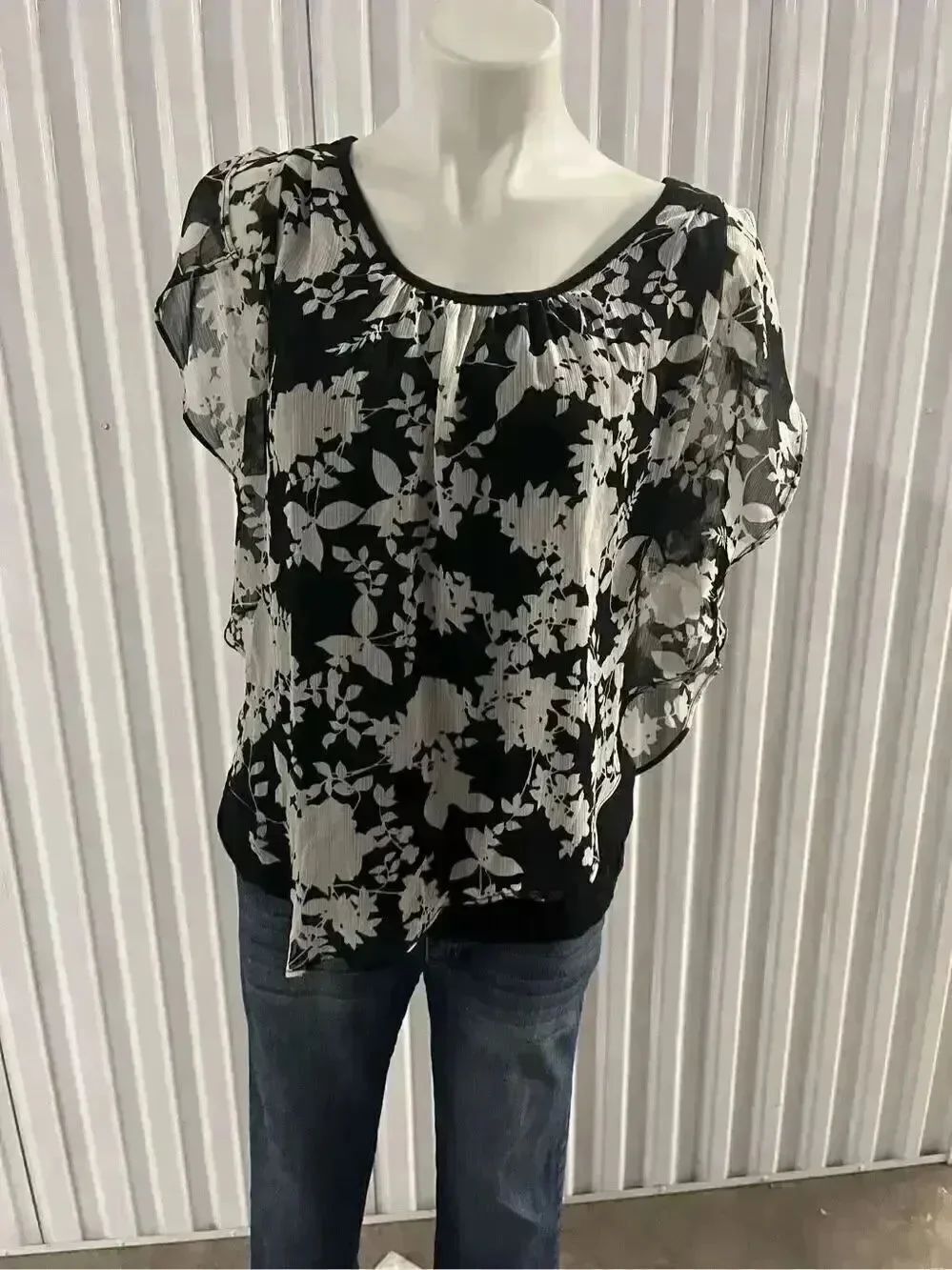 AB studio sheer top with built in black under shirt